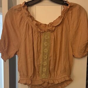 Ruffled Peach Top with Lace shorts set